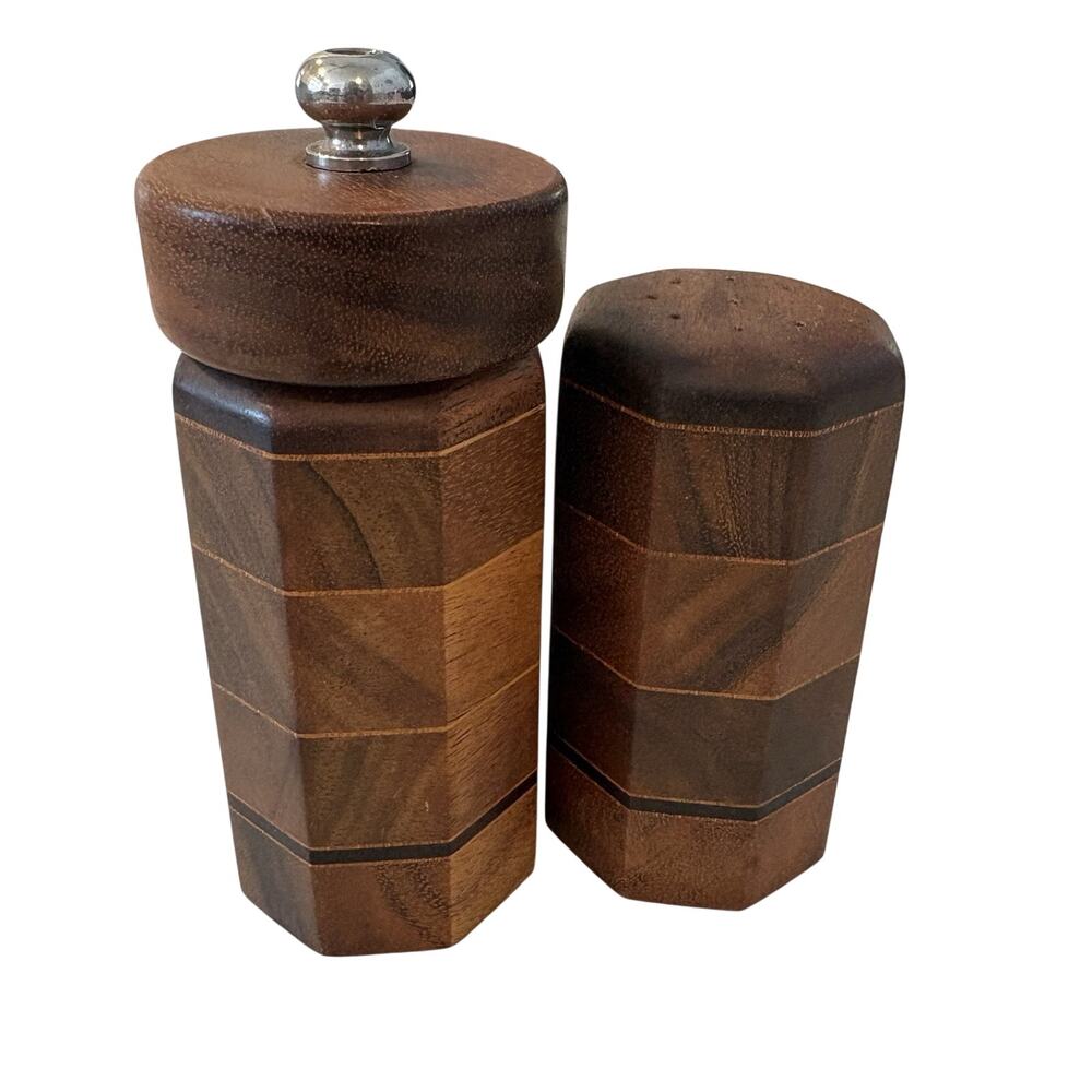 Vintage MCM Wood Borel Salt Shaker & Pepper Grinder France Peugeot UNIQUE